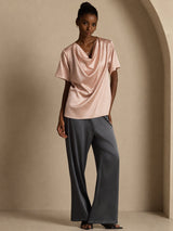 [Toscana] SilkSilky-DK Short Sleeve Cowl Neck Damebluser 006