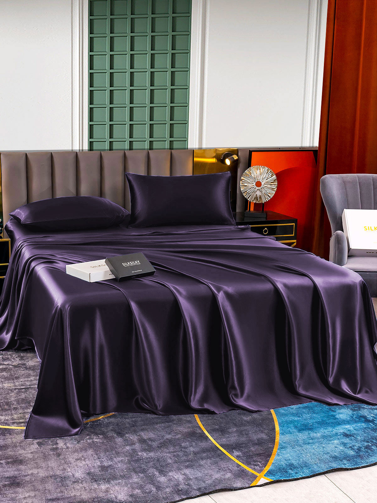 [Mørke Lilla] SilkSilky-DK 22Momme Bedding Set 005,