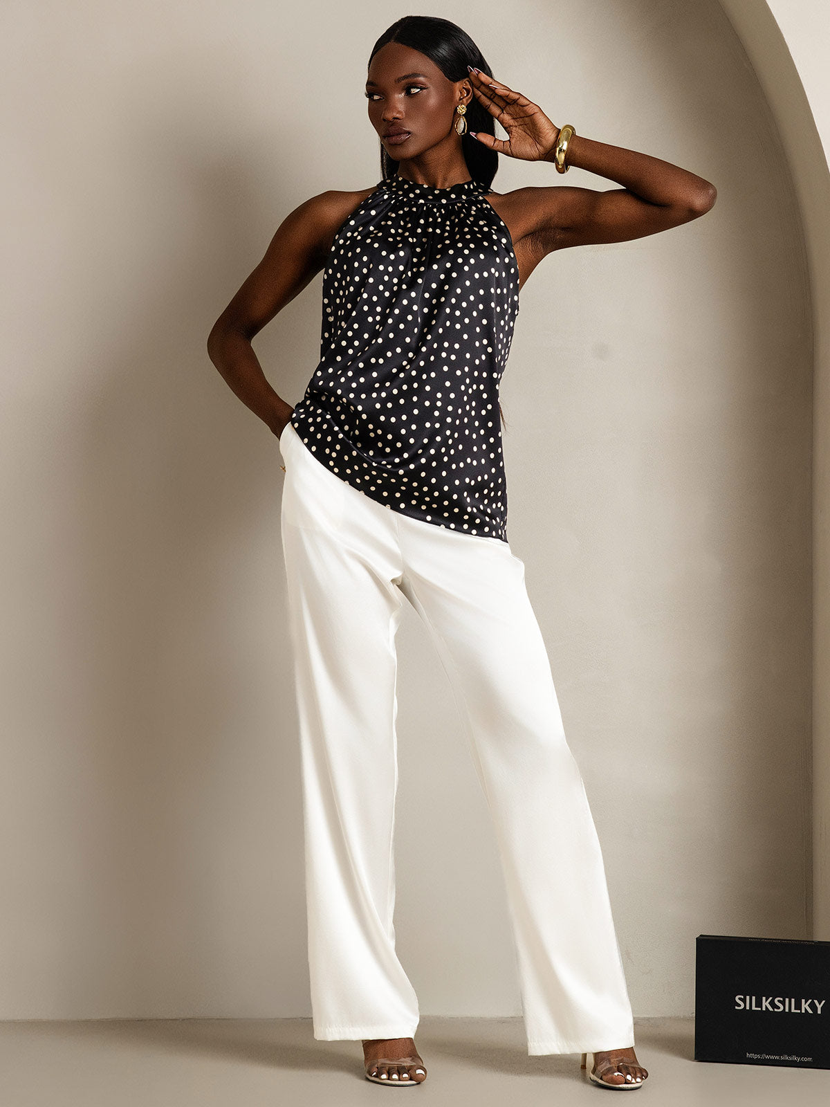 [Sort+Hvid] SilkSilky-DK 19Momme Silke Womens T-Shirt 006