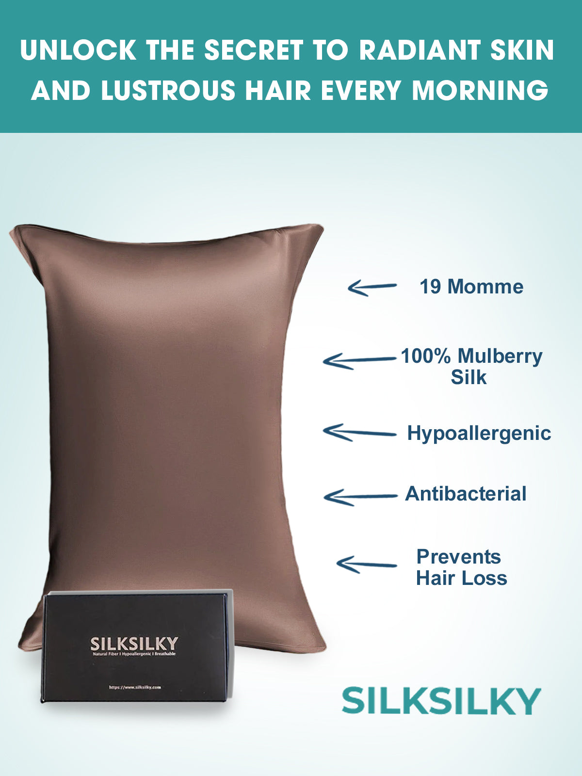 SilkSilky-DK-19Momme-Pure-Silk-Pillowcase-Brun-003