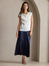 [Hvid] SilkSilky-DK Cap Sleeve Cowl Neck T-shirt til kvinder 007