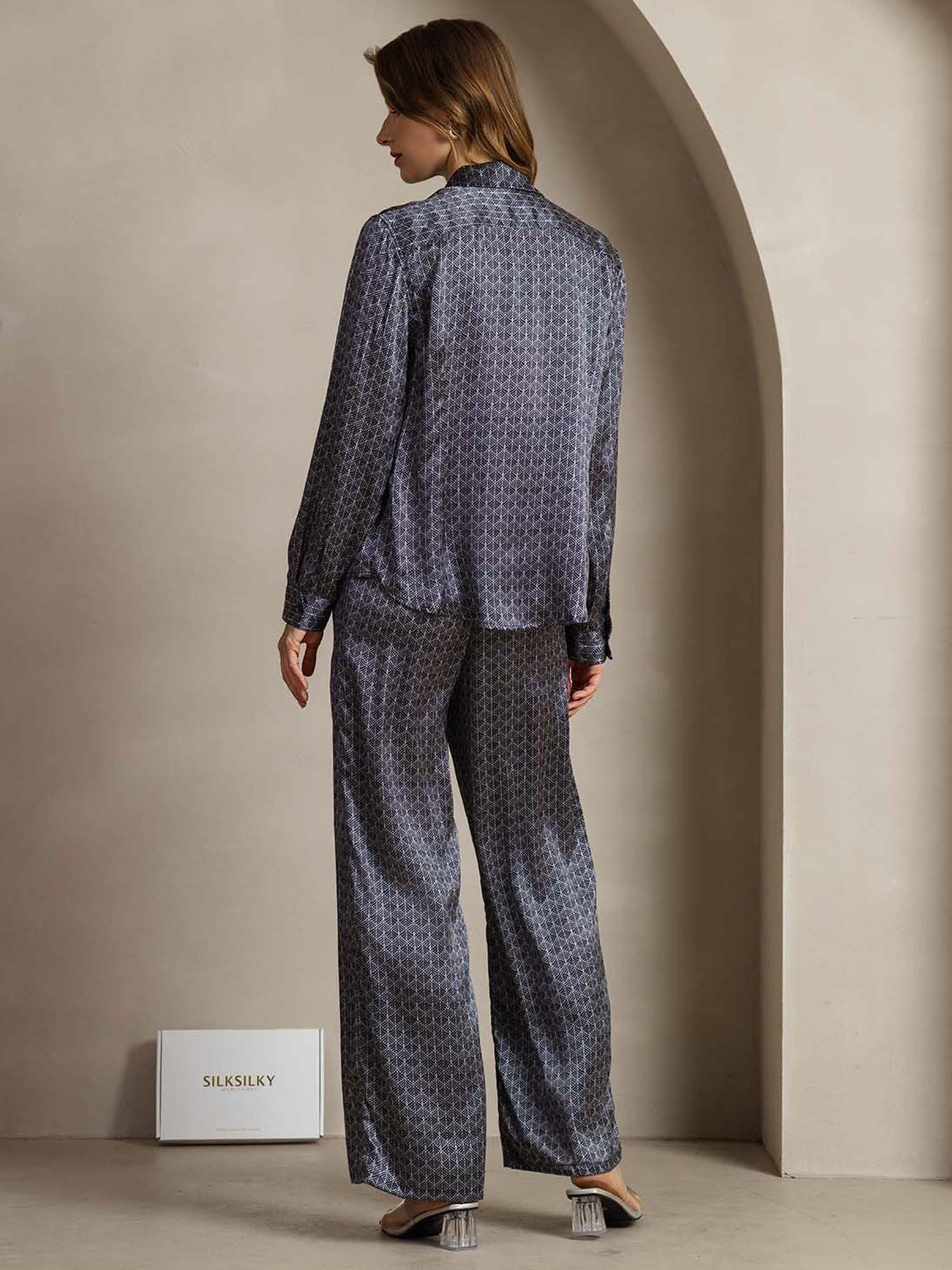 [Marine Ginkgo] SilkSilky-DK 19Momme Silke Womens Outfit Sets 004,