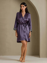[Lilla Grå] SilkSilky-DK 3/4 Sleeve Dame Morgenkåbe 007
