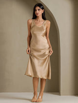 [Champagneguld] SilkSilky-DK Sleeveless Kjole 005