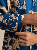 [Navy Drage] SilkSilky-DK Long Sleeve Notch Collar Pyjamas til Mænd 007