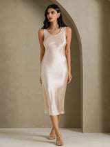 [Beige] SilkSilky-DK Sleeveless Kjole 007