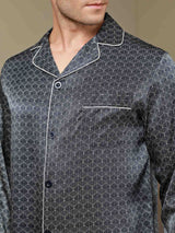 [Marine Ginkgo] SilkSilky-DK Long Sleeve Lapel Collar Pyjamas til Mænd 004