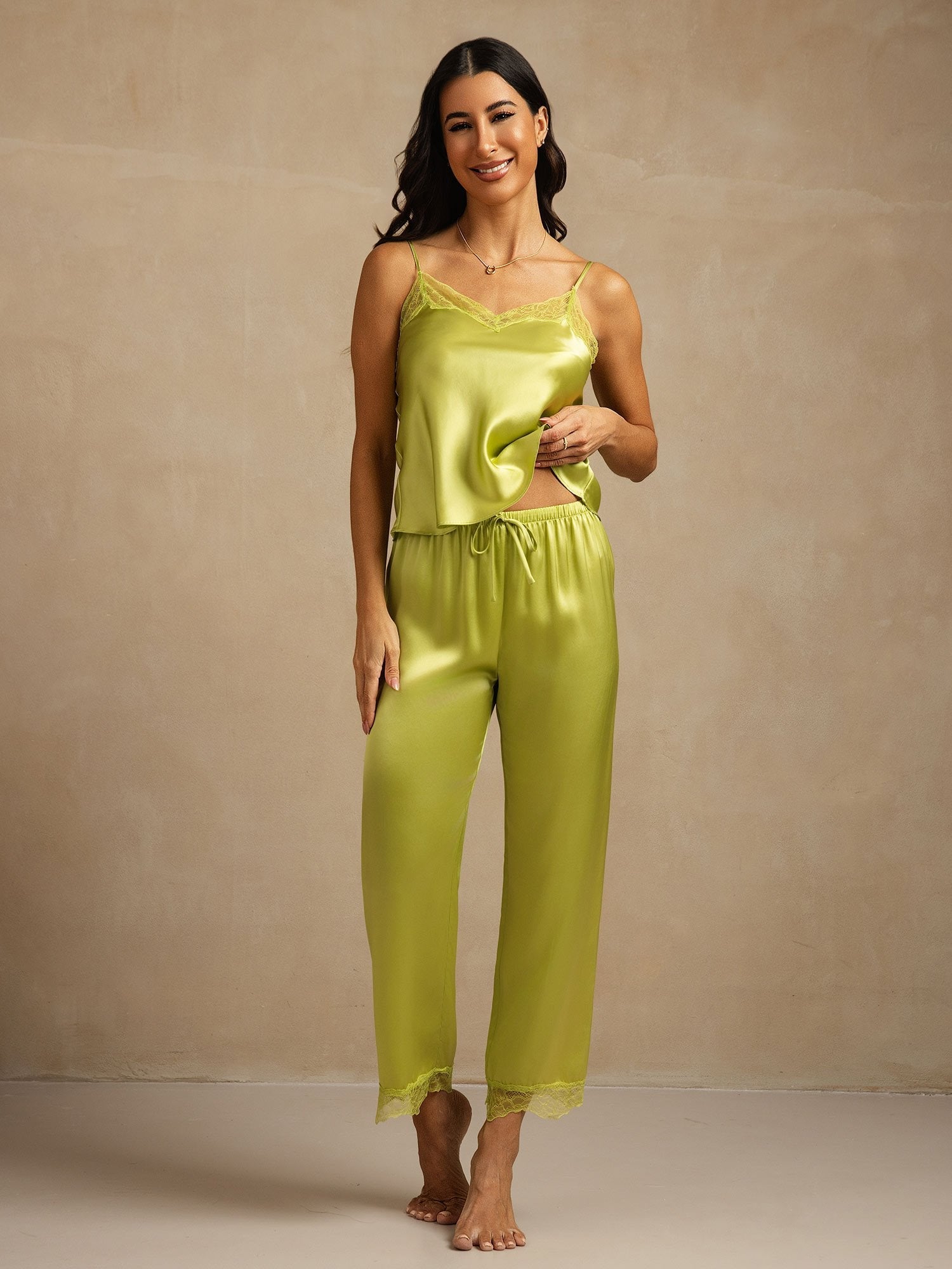 [Mintgrøn] SilkSilky-DK Silke Camisole Set 001