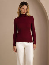 [Vin] SilkSilky-DK Long Sleeve Turtle Neck T-shirt til kvinder 001