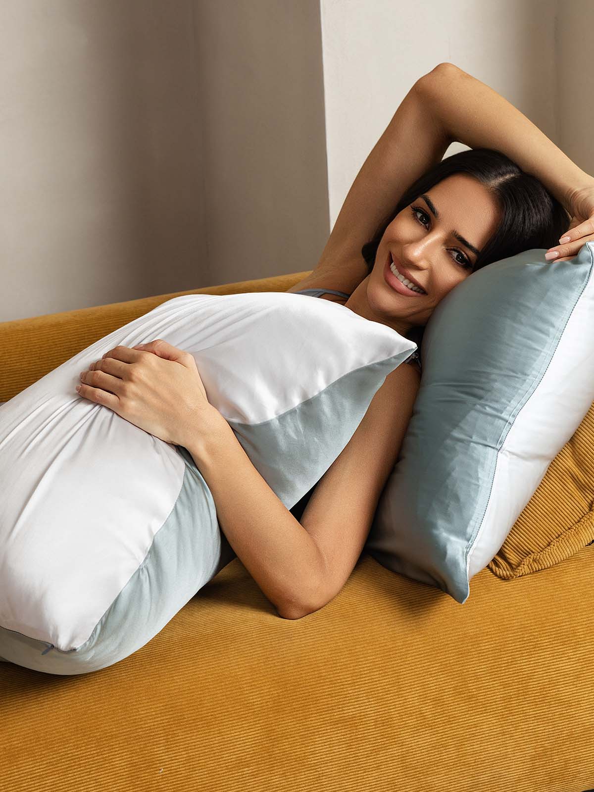 [Olivengrøn+Sølv] SilkSilky-DK 22Momme Pillowcase 004