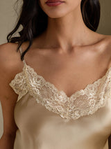 [Champagne] SilkSilky-DK Sleeveless V Neck Natkjole 004