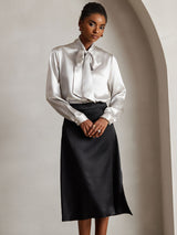 [Lysegrå] SilkSilky-DK Long Sleeve Tie Neck Damebluser 006