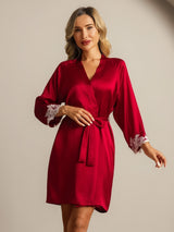 [Vin] SilkSilky-DK 3/4 Sleeve Dame Morgenkåbe 004