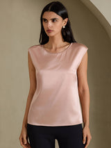 [Toscana] SilkSilky-DK Cap Sleeve Round Neck T-shirt til kvinder 003