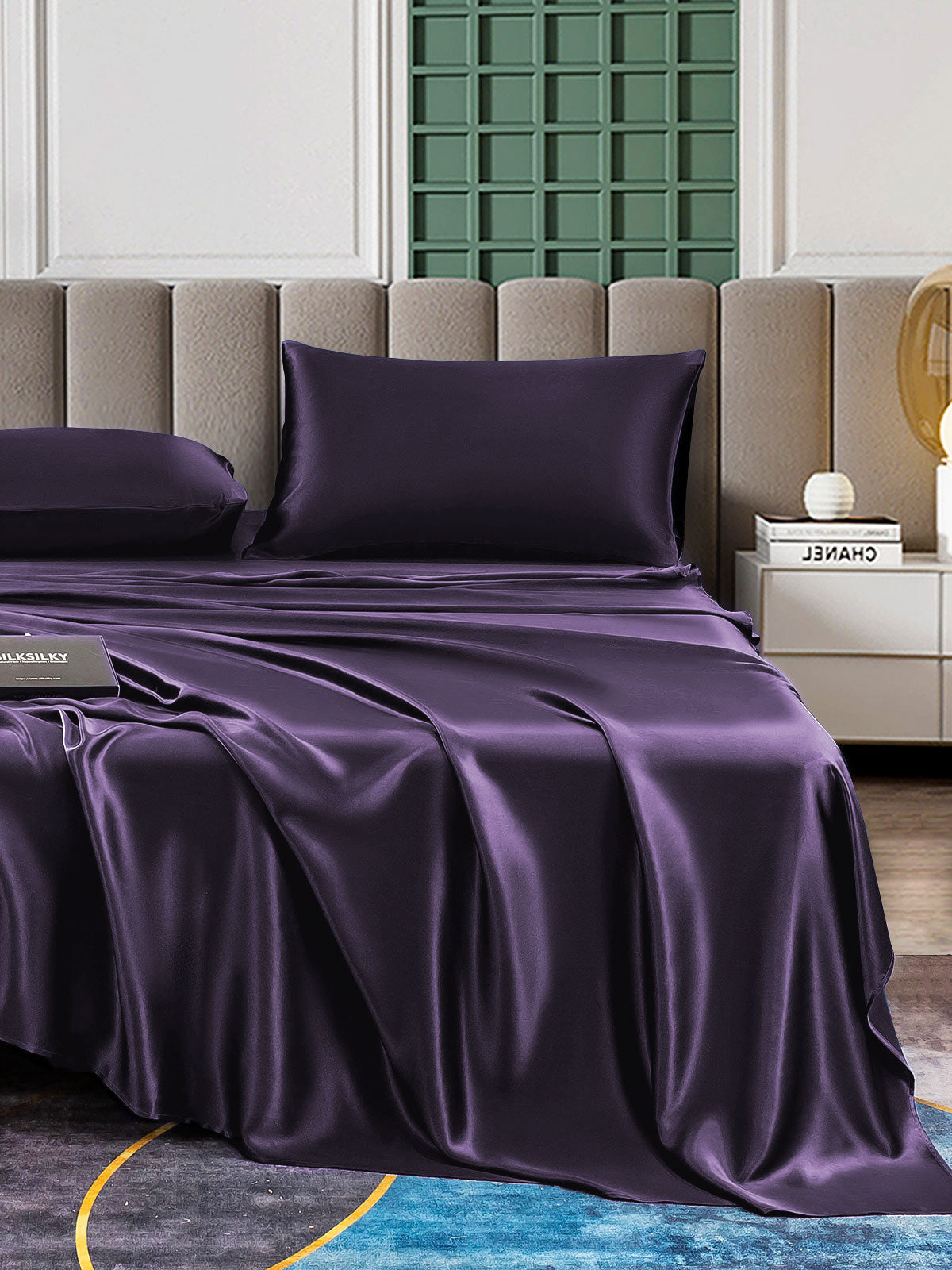 [Mørke Lilla] SilkSilky-DK 22Momme Bedding Set 004,