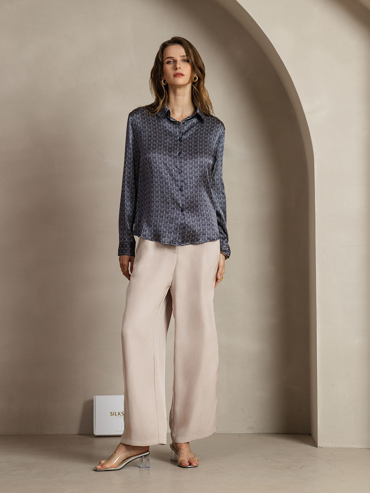 [Marine Ginkgo] SilkSilky-DK Silke Womens Shirt 007