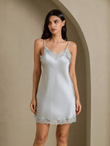 [Gråblå] SilkSilky-DK Sleeveless V Neck Natkjole 006