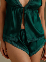 [Mørkegrøn] SilkSilky-DK Sleeveless V Neck Camisole Sæt 005