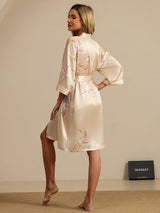 [Champagne] SilkSilky-DK 19Momme 3/4 ærme Dame Morgenkåbe 002