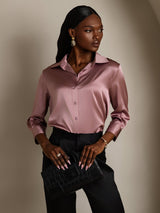 [Bleg Mauve] SilkSilky-DK 3/4 Sleeve Lapel Collar Dameskjorte 005
