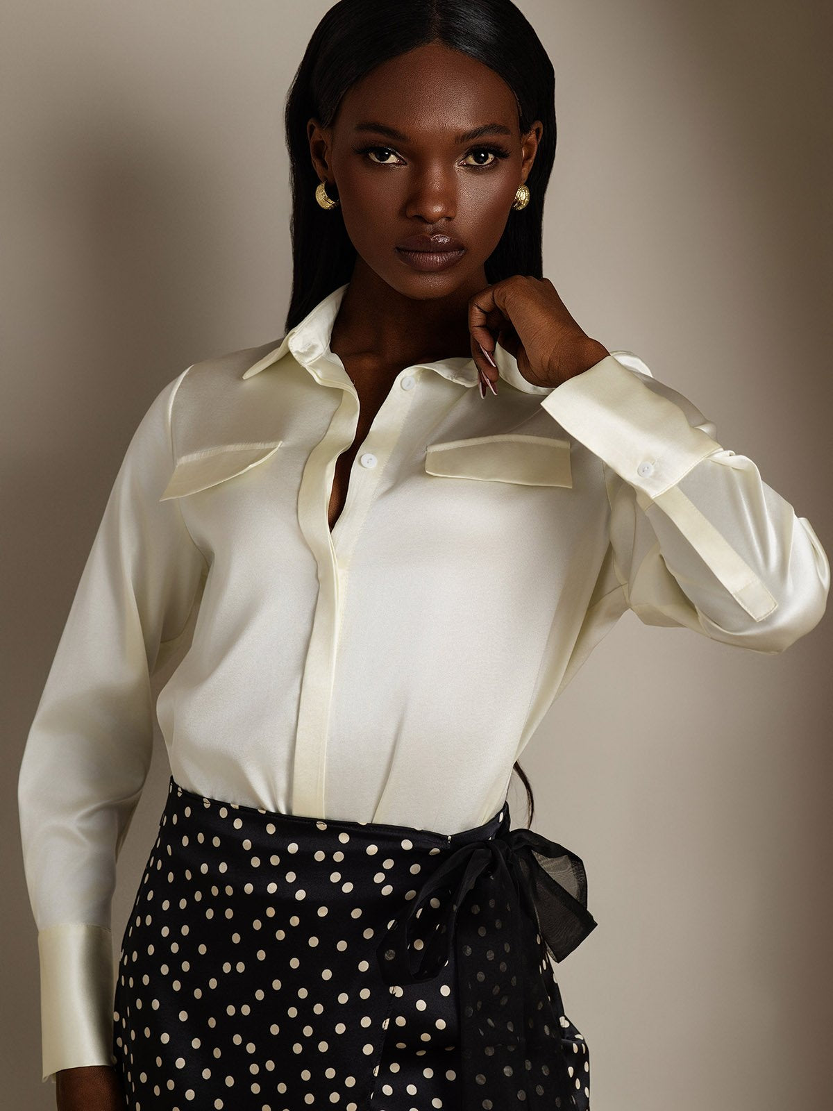 SilkSilky-DK 19Momme Silke Womens Shirt Elfenben 003