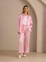 [Rosa Nålestribet] SilkSilky-DK Long Sleeve Lapel Collar Women's Outfit Sets 007