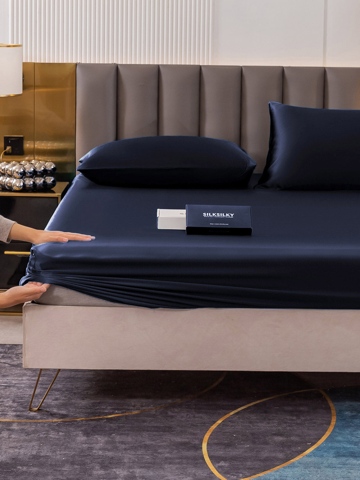[Mørkeblå] SilkSilky-DK 19Momme Bedding Set 004