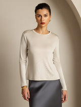[Grå] SilkSilky-DK Long Sleeve Crew Neck T-shirt til kvinder 008