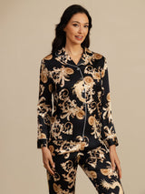 [Sort Drage] SilkSilky-DK Long Sleeve Lapel Collar Dame Pyjamas 004