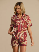 [Vinrød Drage] SilkSilky-DK Short Sleeve Lapel Collar Dame Pyjamas 004