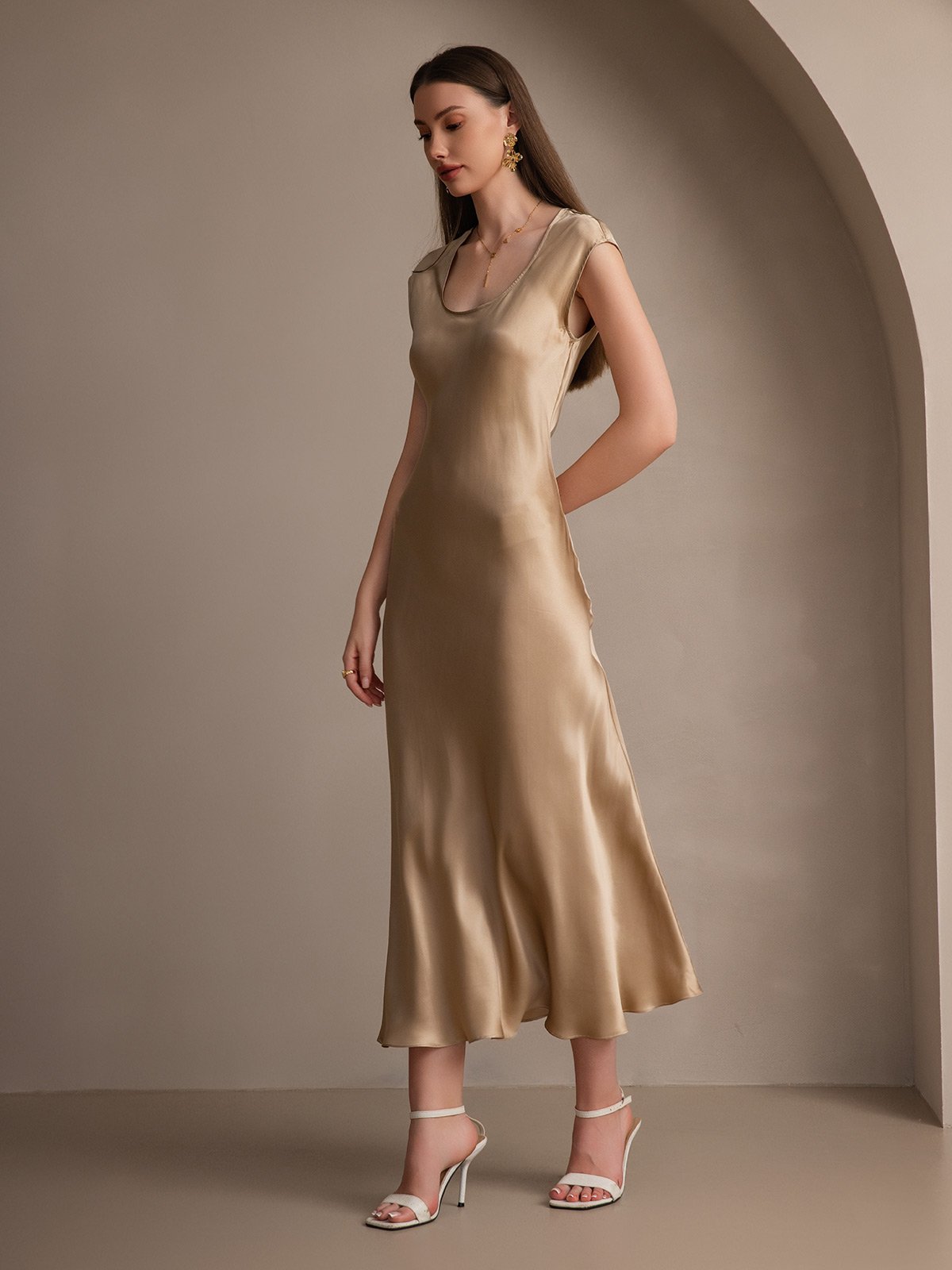 [Champagne] SilkSilky-DK 19Momme Silke Dress 005