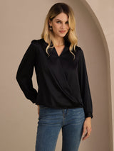 [Sort] SilkSilky-DK Long Sleeve Wrap Damebluser 001