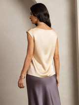 [Champagne] SilkSilky-DK Cap Sleeve Round Neck T-shirt til kvinder 002