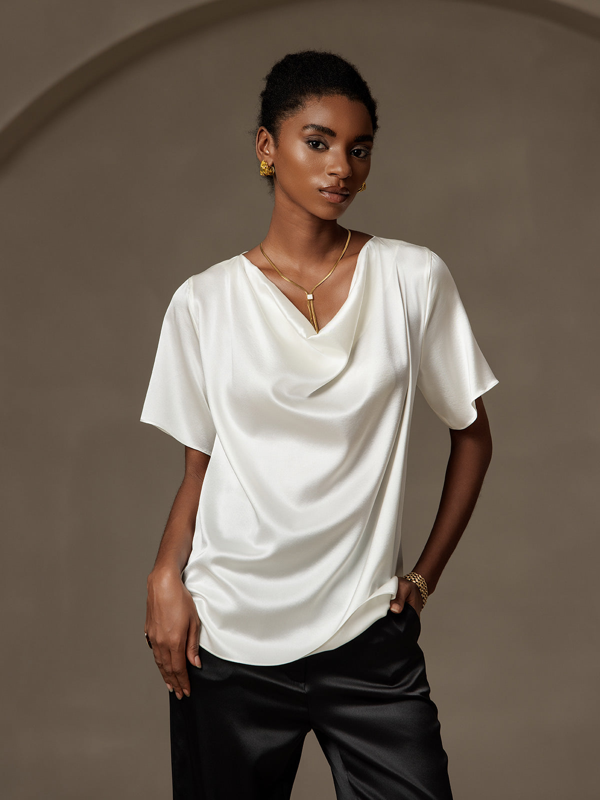 [Hvid] SilkSilky-DK 19Momme Silke Womens T-Shirt 003