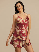 [Vinrød Drage] SilkSilky-DK Sleeveless V Neck Camisole Sæt 004