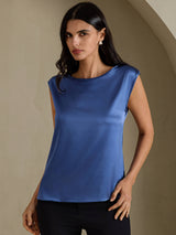 [Ægte Petrol] SilkSilky-DK Cap Sleeve Round Neck T-shirt til kvinder 001