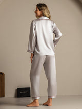[Sølv] SilkSilky-DK Langærmet Notchkrage Dame Pyjamas 002