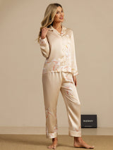 [Champagne] SilkSilky-DK 19Momme Langærmet Notchkrage Dame Pyjamas 001