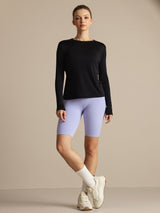[Sort] SilkSilky-DK Langærmet Tight Crew Neck T-shirt til kvinder 009