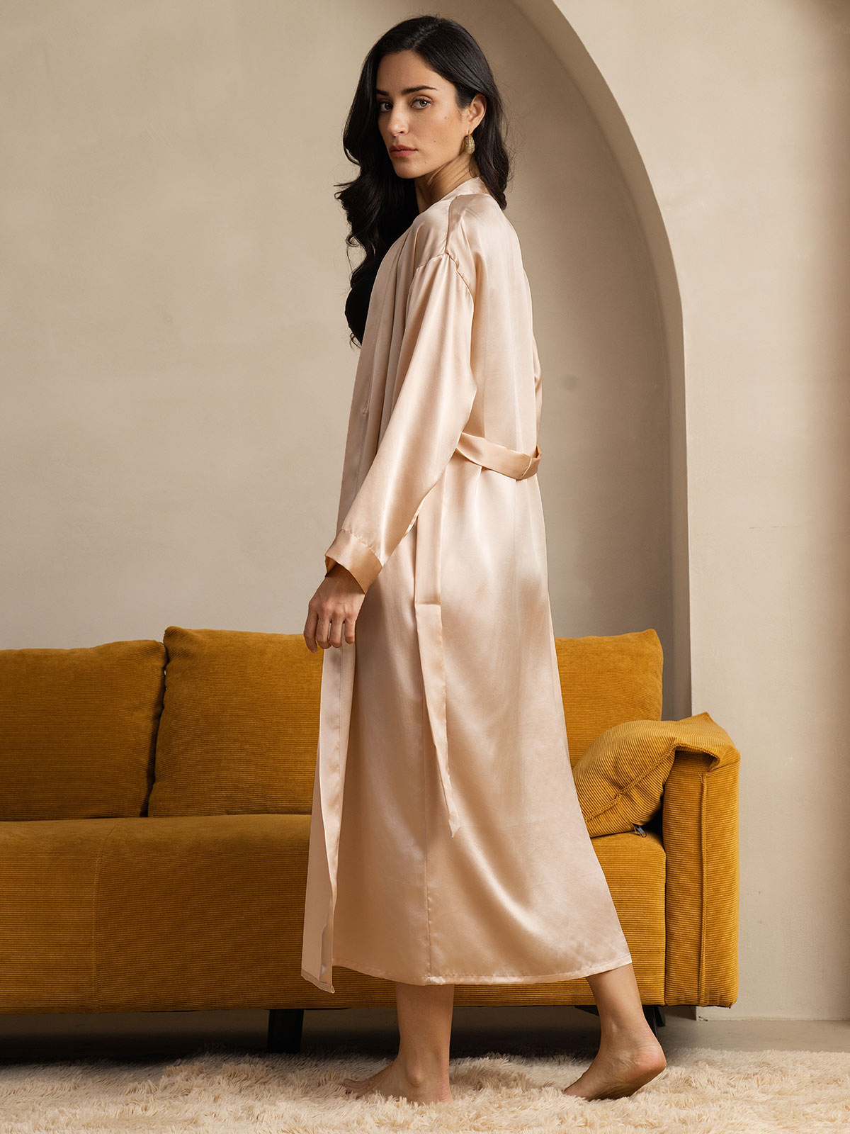 [Champagne] SilkSilky-DK Wrap Dame Morgenkåbe 002