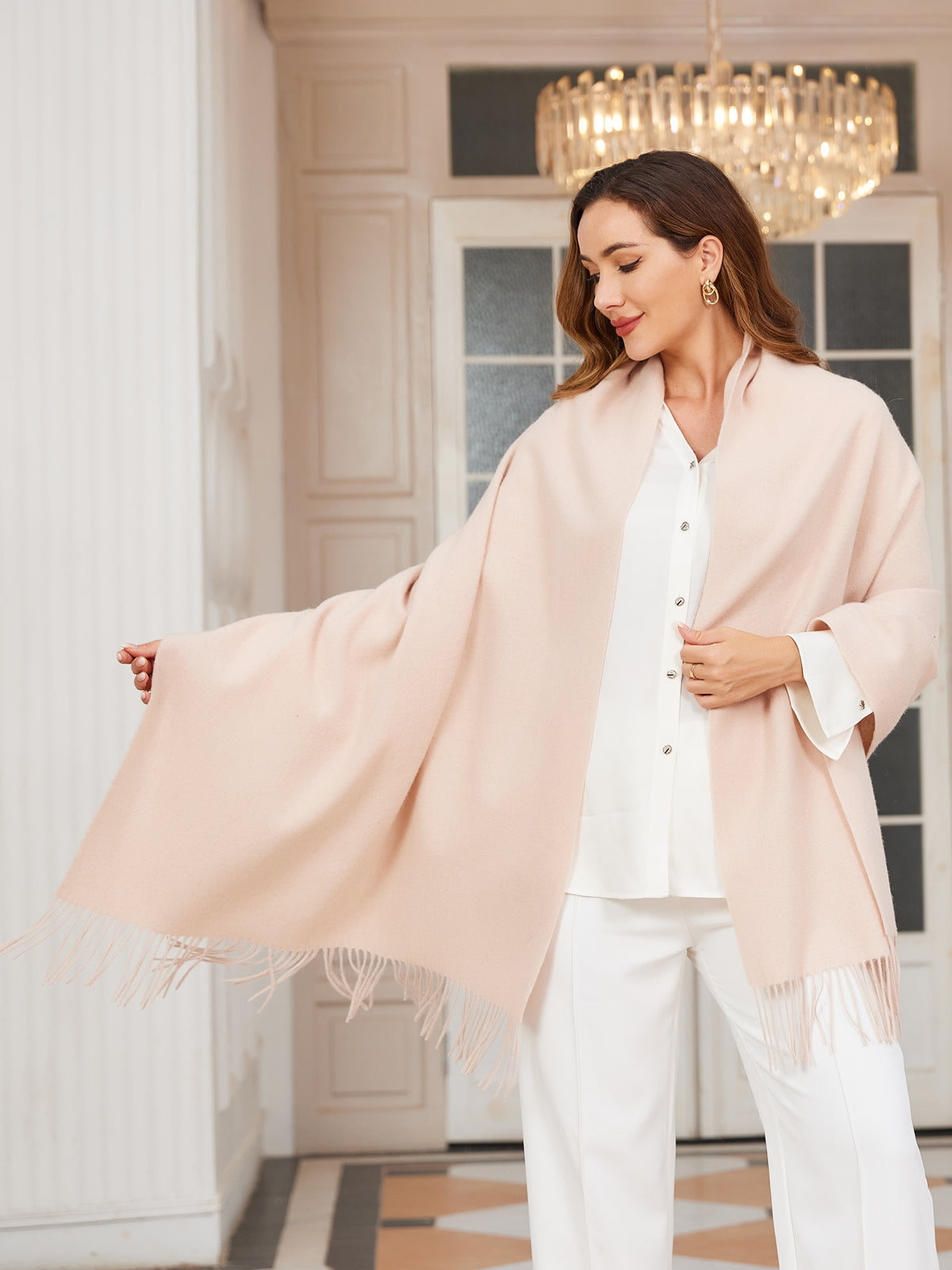 [Beige] SilkSilky-DK Uld Halstørklæde 001