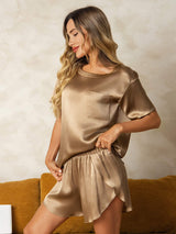 [Champagne] SilkSilky-DK Short Sleeve Round Neck Dame Pyjamas 001