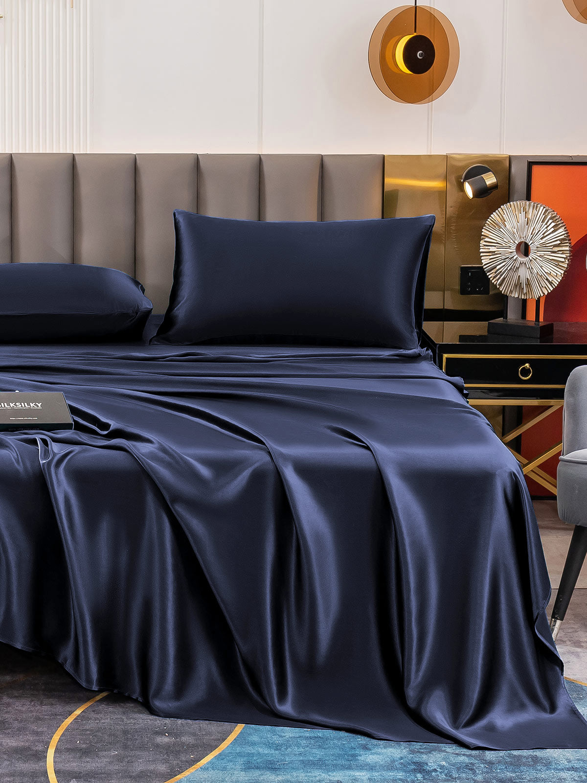 [Mørkeblå] SilkSilky-DK 19Momme Bedding Set 004