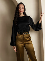[Sort] SilkSilky-DK Long Sleeve Boat Neck Bluse 004