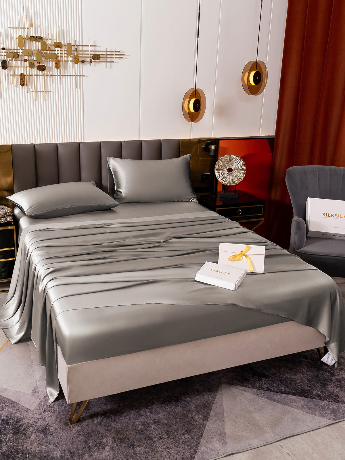 [Grå] SilkSilky-DK 19Momme Bedding Set 005