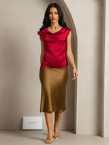 [Vin] SilkSilky-DK Cap Sleeve Cowl Neck T-shirt til kvinder 003