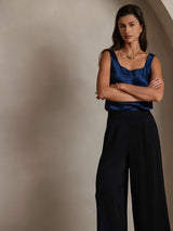 [Mørkeblå] SilkSilky-DK 19Momme Ærmeløs Dyb Rund Halsudskæring Camisole Top 005