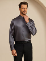 [Mørkegrå] SilkSilky-DK Long Sleeve Stand Collar Herreskjorte 006