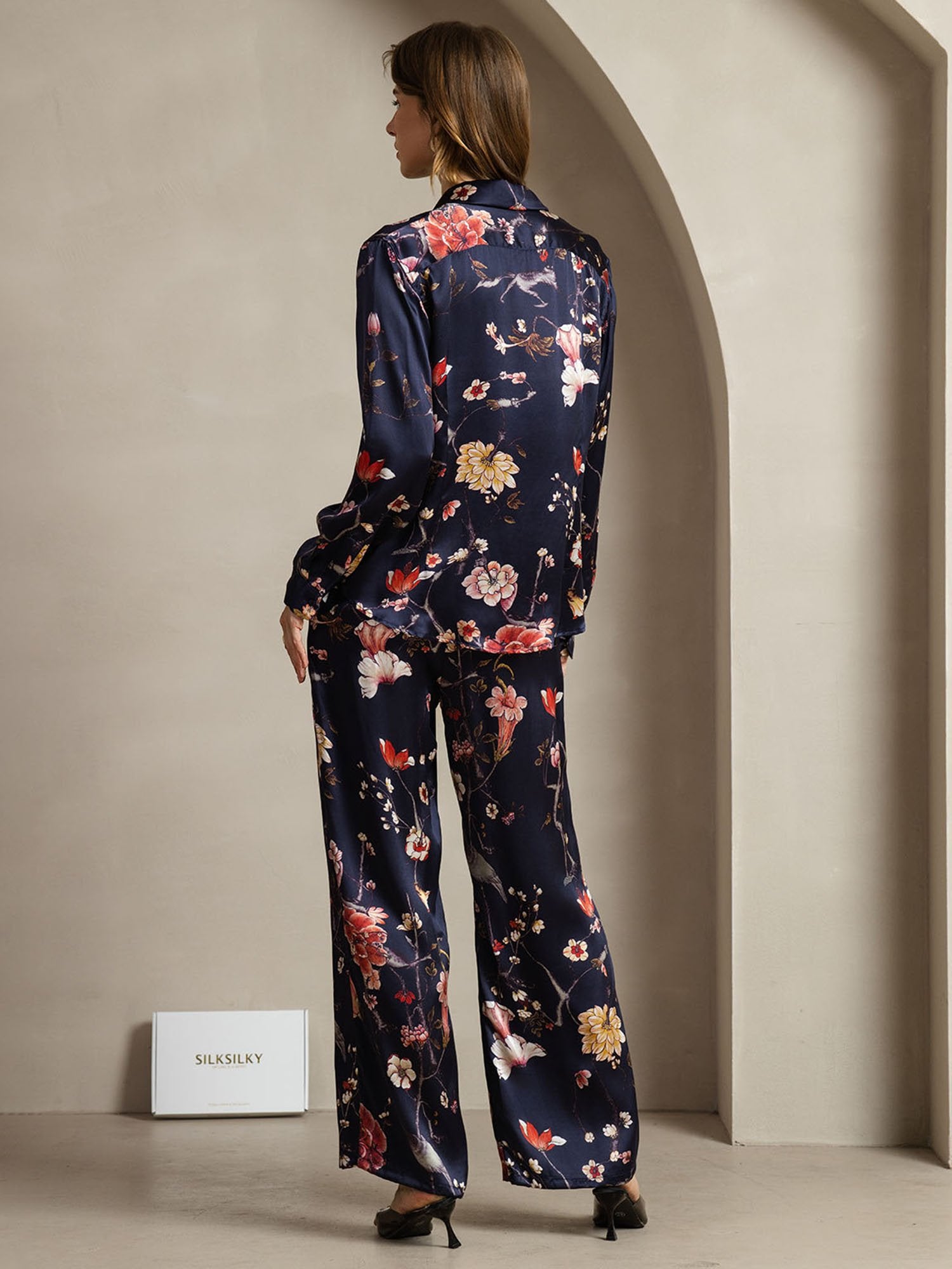 [MarineBlomster] SilkSilky-DK 19Momme Silke Lapel Collar Women''s Outfit Sets 002