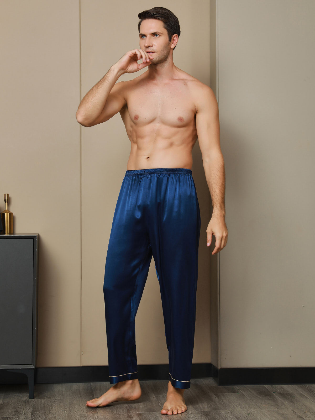 [Mørkeblå] SilkSilky-DK Mens Sleep Bottoms 004